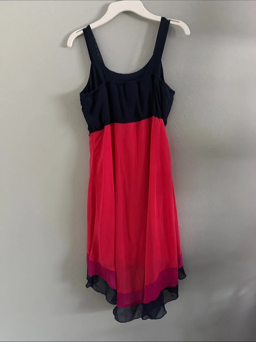 paper doll Black Bodice with Red and Pink Colorblock High-Low Dress